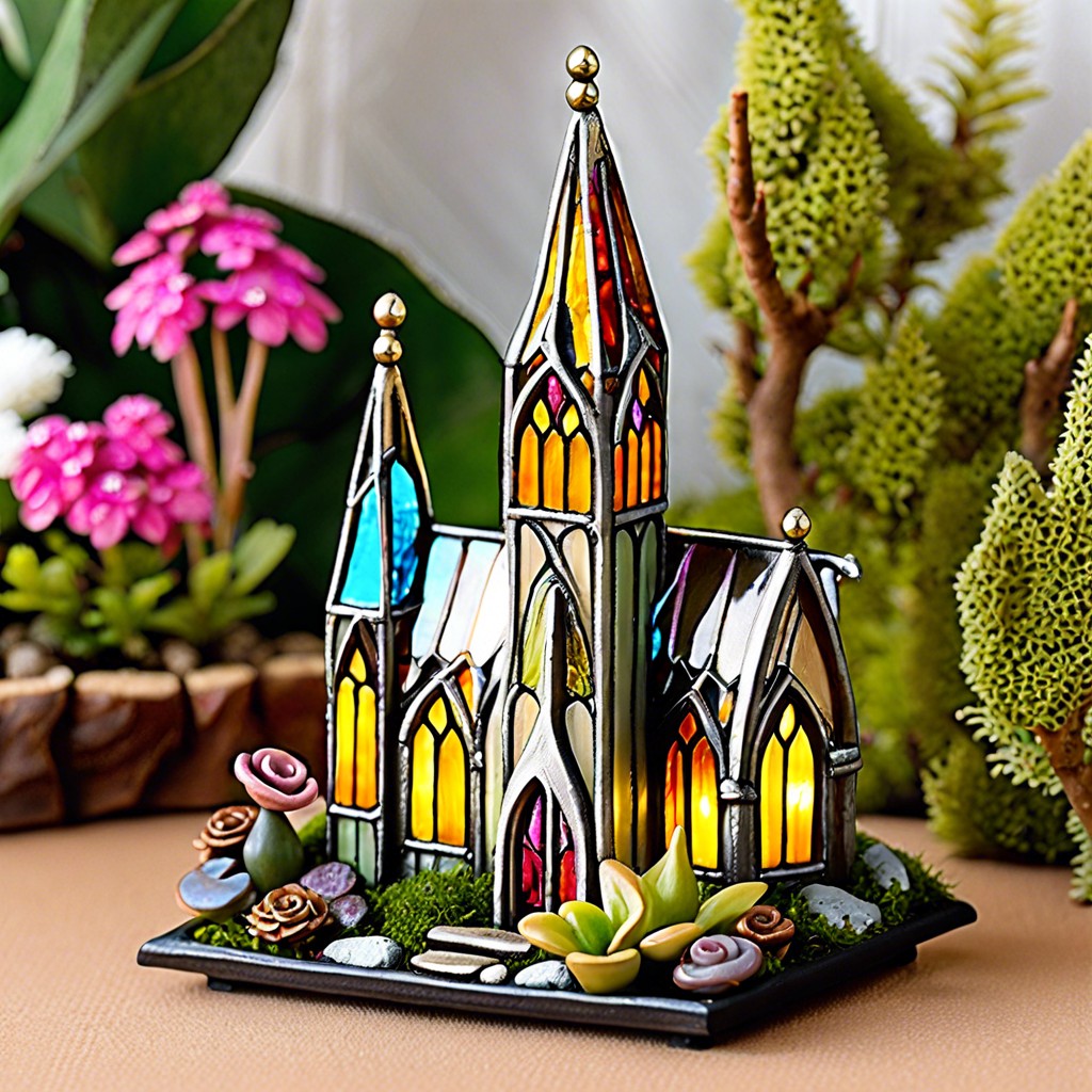 miniature cathedral window fairy garden display