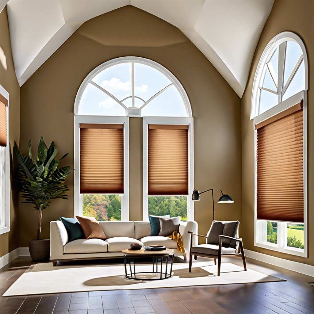 motorized pleated blinds that draw up to the peak of the arch