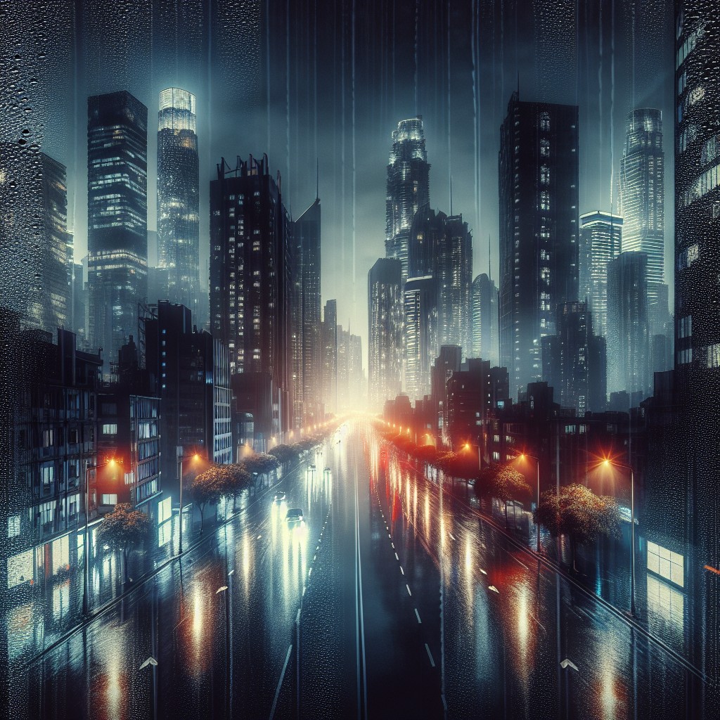 nighttime city lights through windows