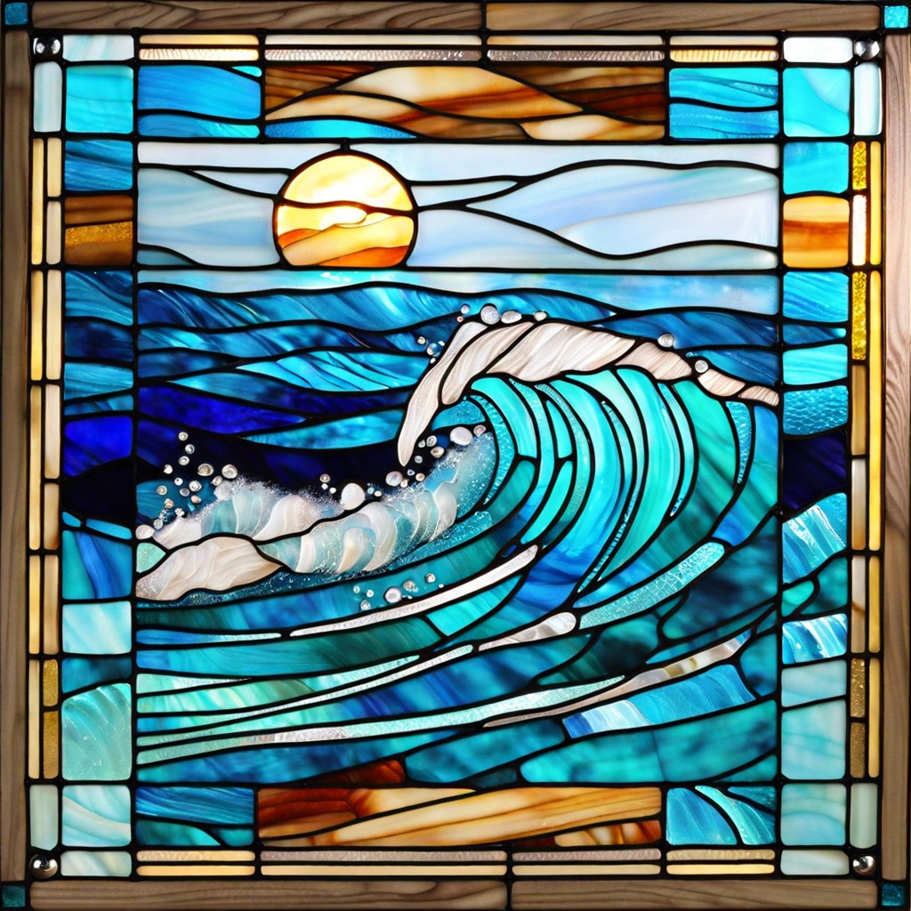 ocean waves stained glass panel