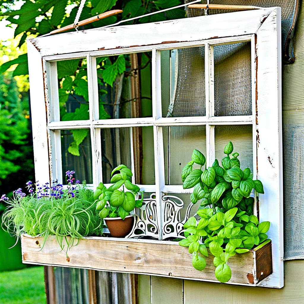 old window hanging herb garden