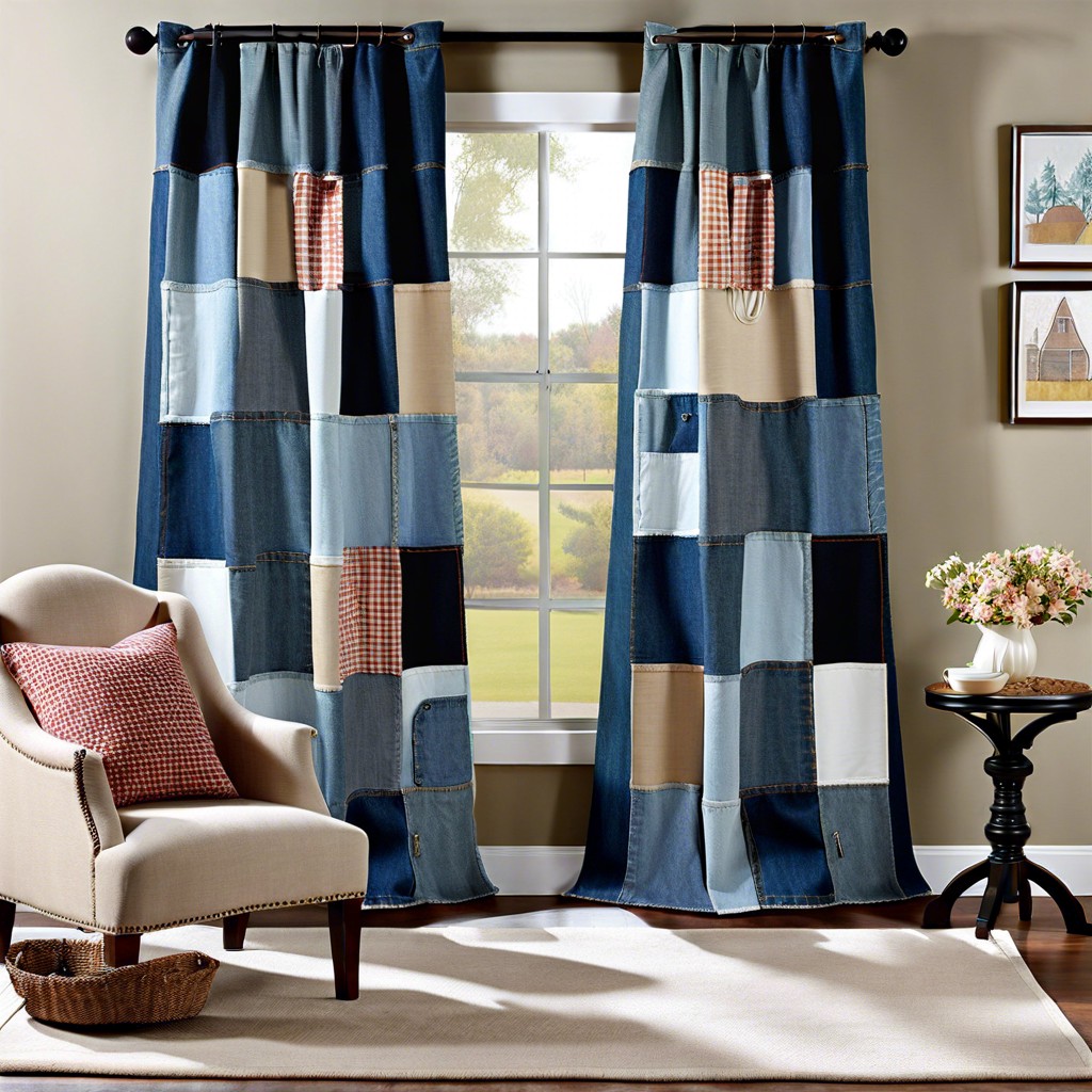 patchwork denim curtain panels