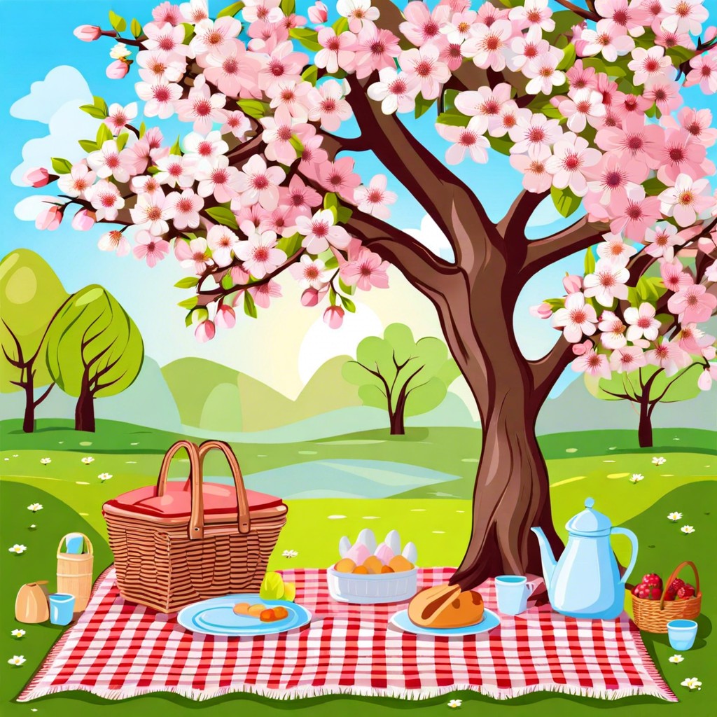 picnic under a blooming tree