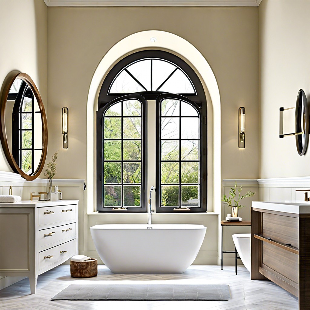 pivot hinge arched bathroom windows