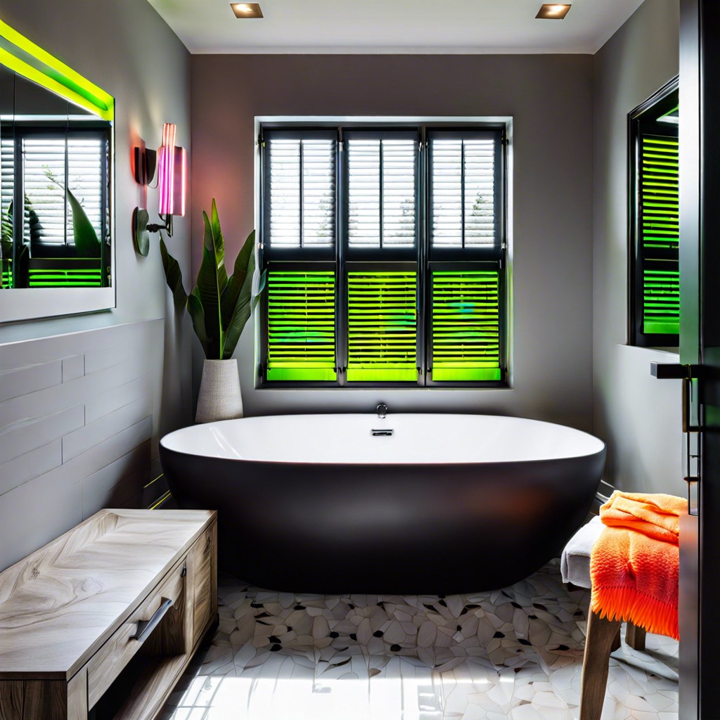 pop of neon in bathroom shutters