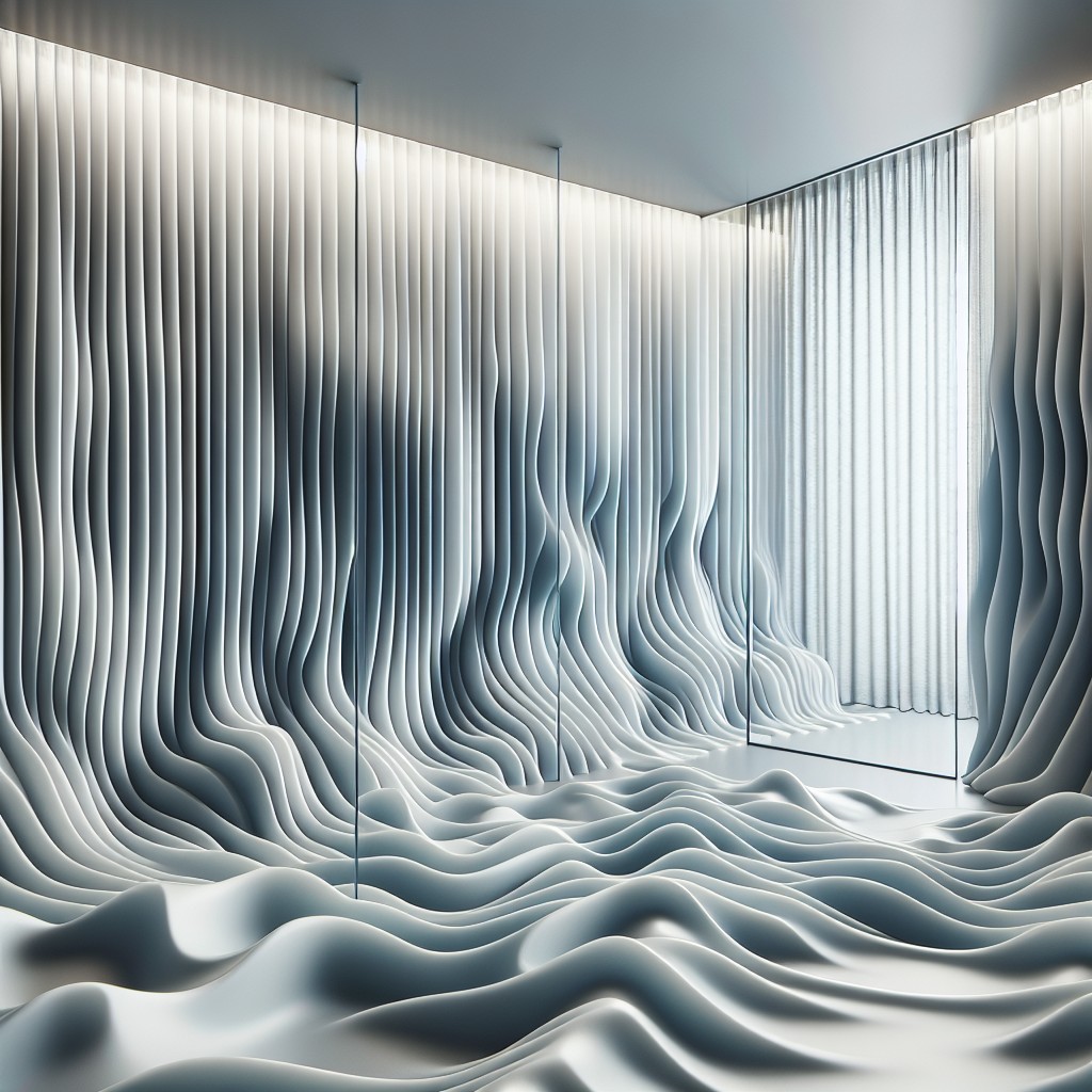 rippling sheers for wavy glass walls