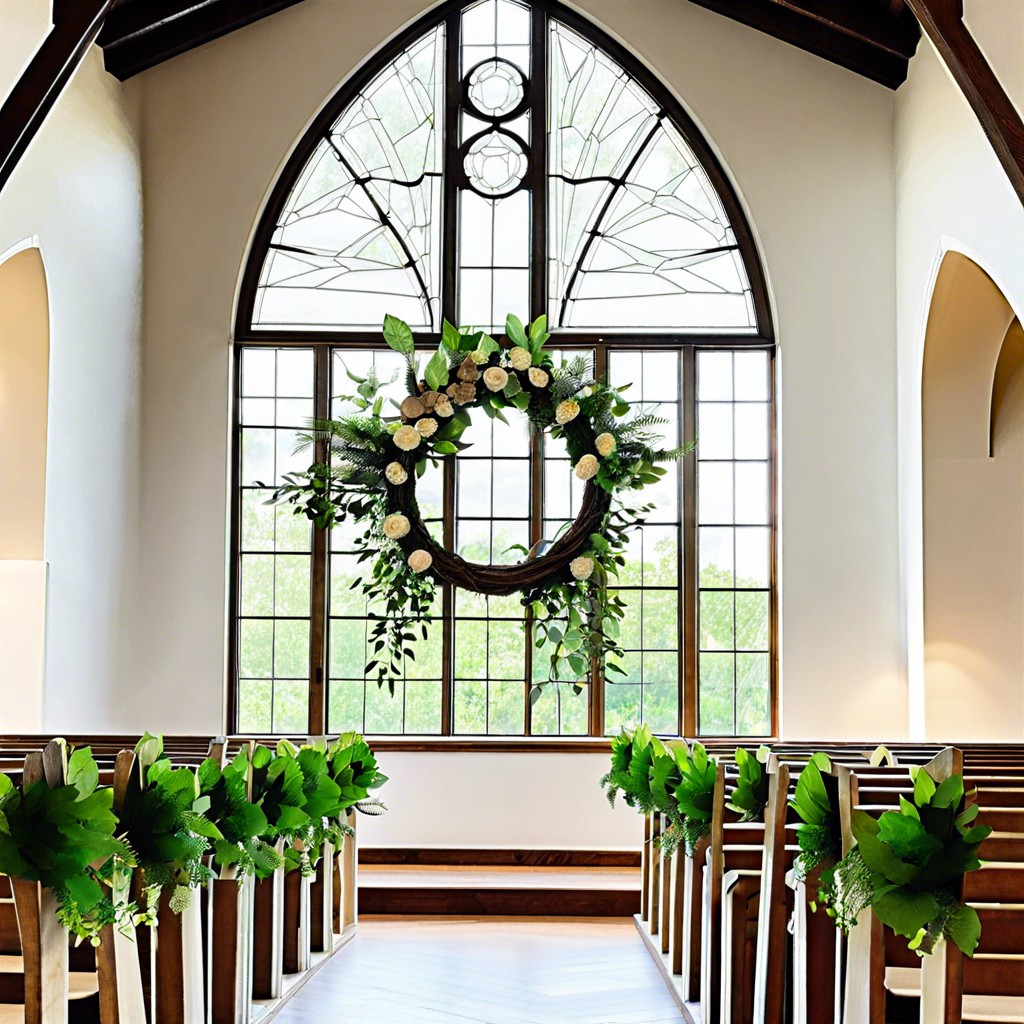 rustic cathedral window frame with wreath