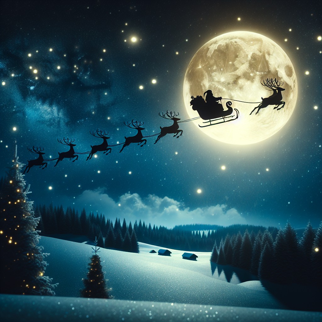 santa sleigh and reindeer silhouette