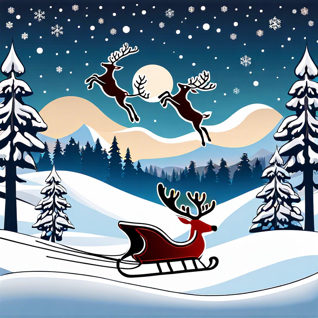 santas sleigh and reindeers