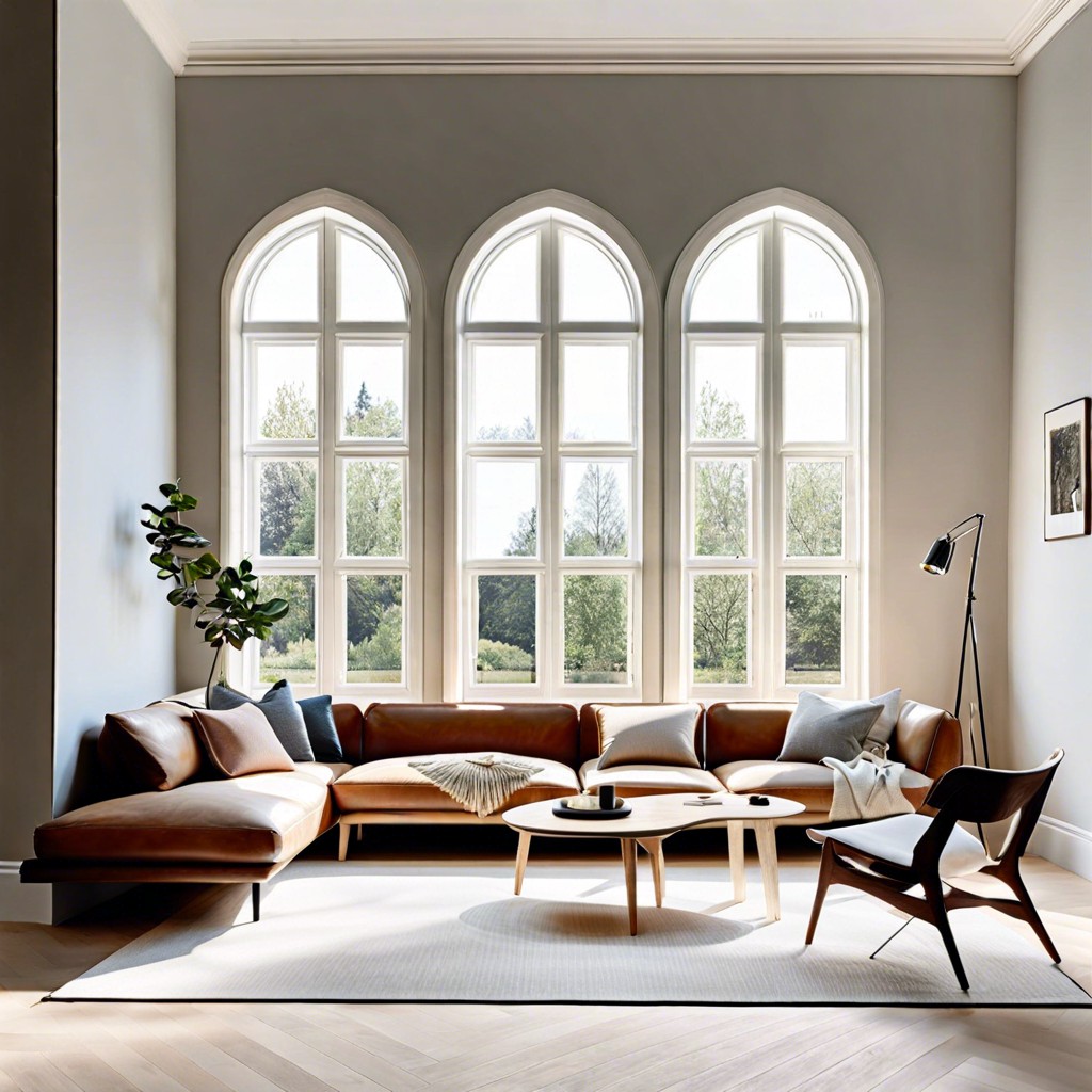 scandinavian minimalist treatments for arched windows