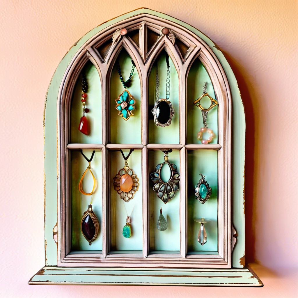 shabby chic cathedral window jewelry holder
