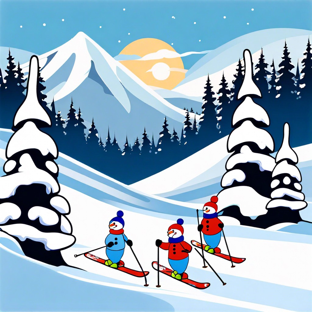 skiing snowmen scene