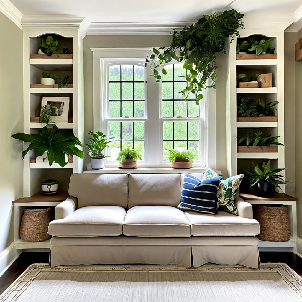 sofa with integrated plant shelves