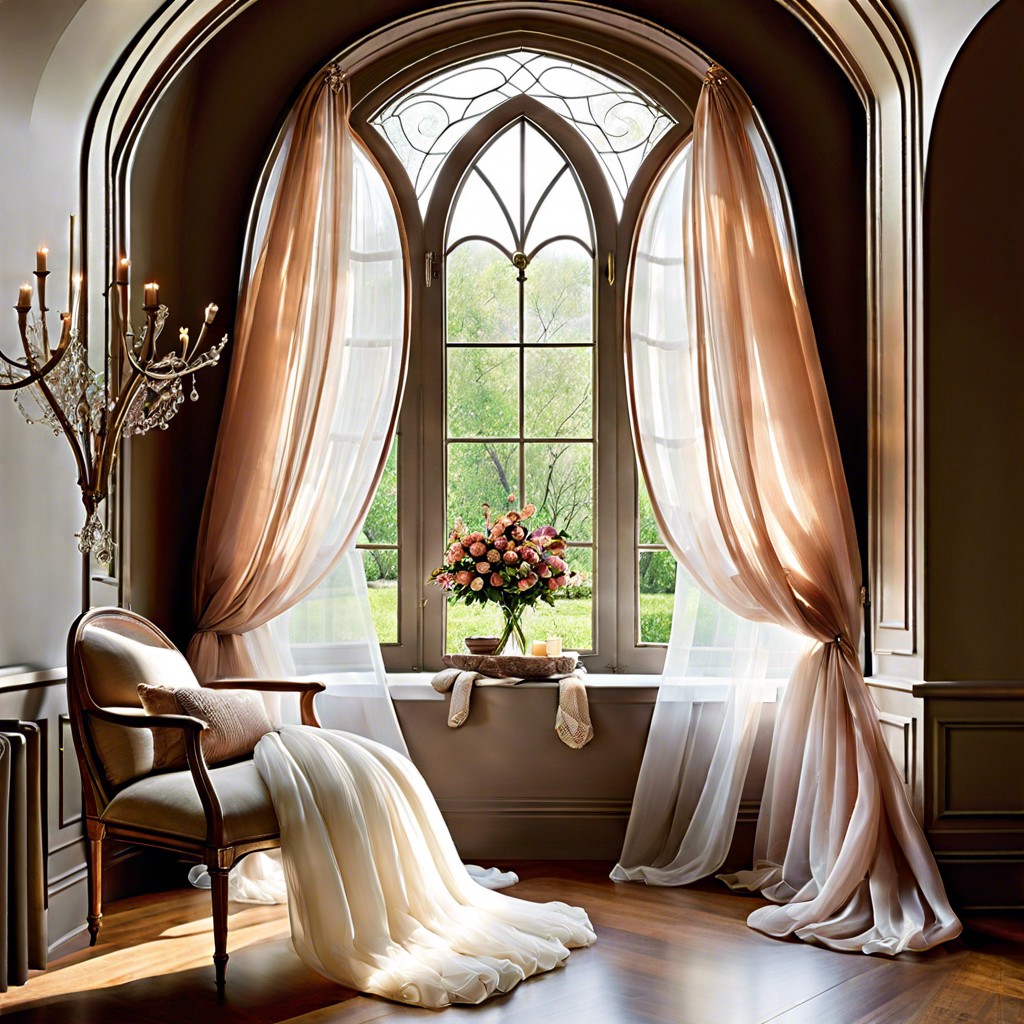 softly billowing sheers for a romantic arched window