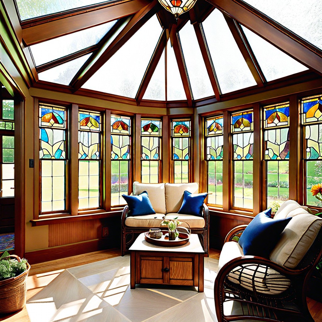 stained glass accents in sunroom design