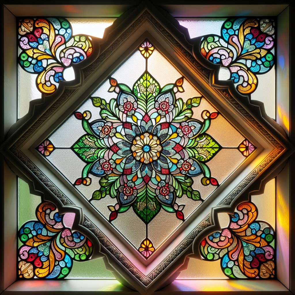 stained glass appliques for diamond shaped panes
