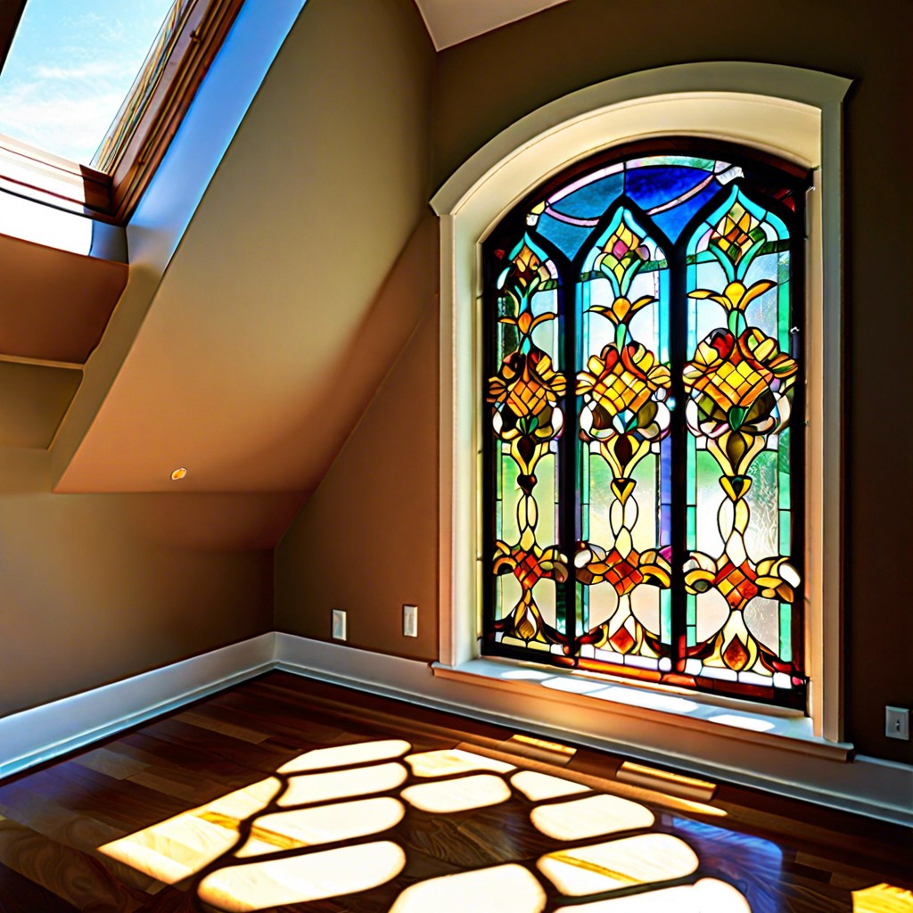 stained glass elements to add color and privacy