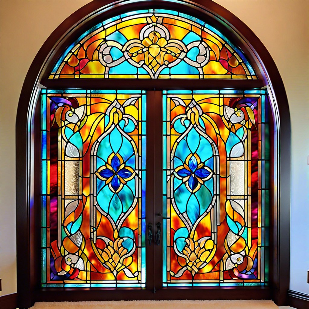 stained glass overlays creating a colorful focal point