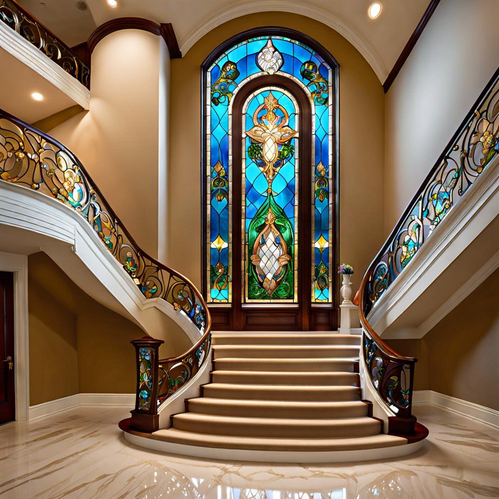 stained glass window for royal stairway look