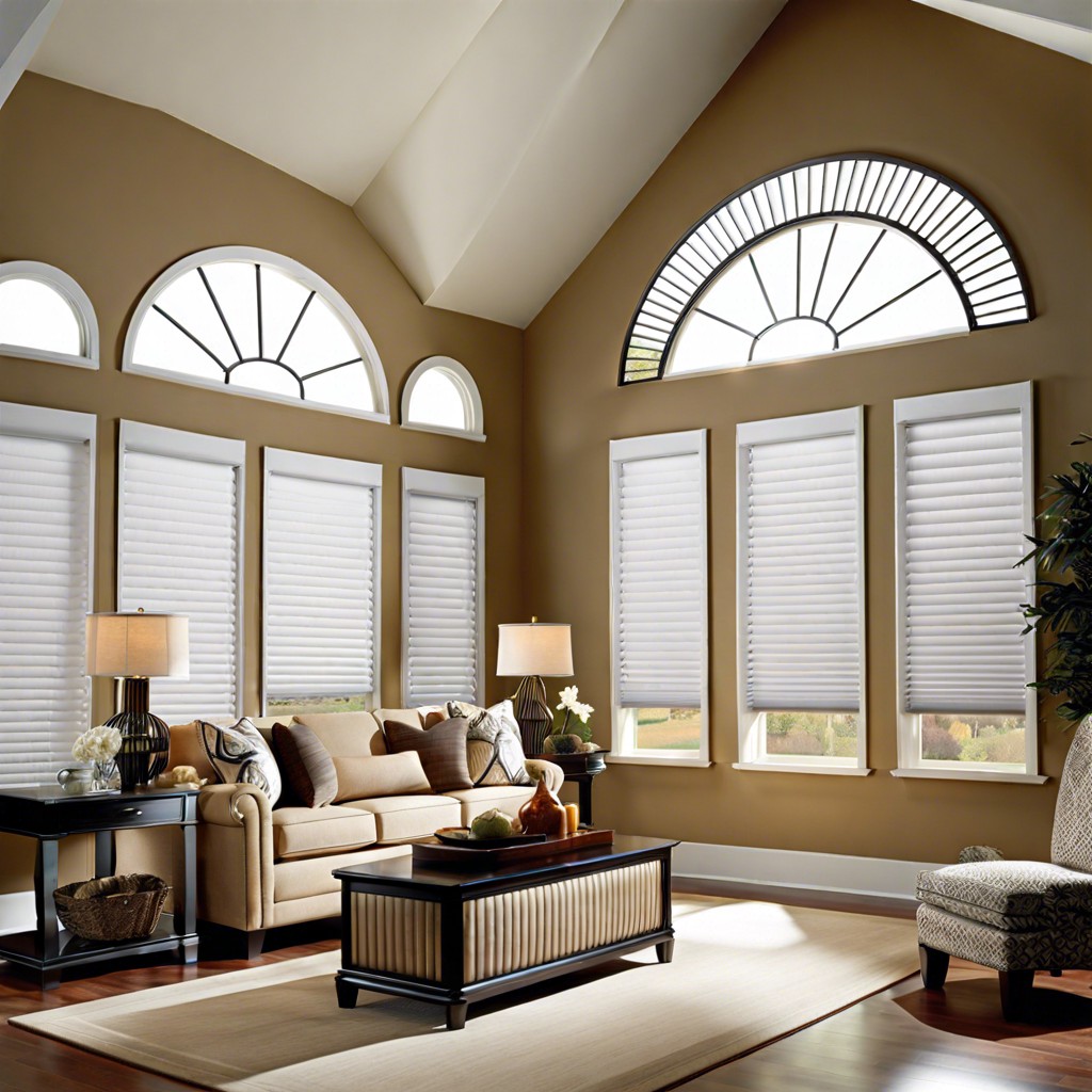 sunburst style cellular arch shades to mirror the radial design of the window