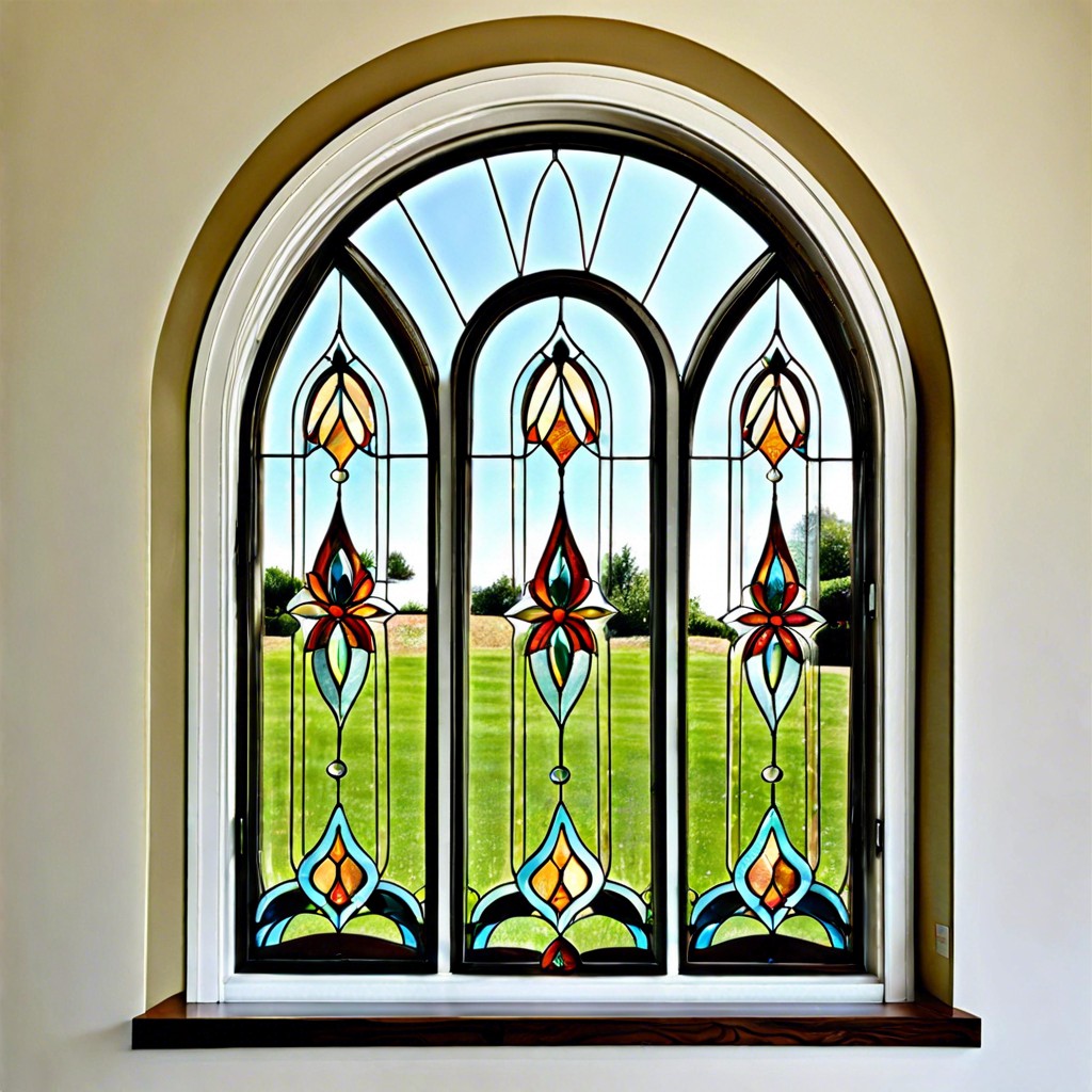 teardrop shaped window film appliques for a playful design on glass arched windows