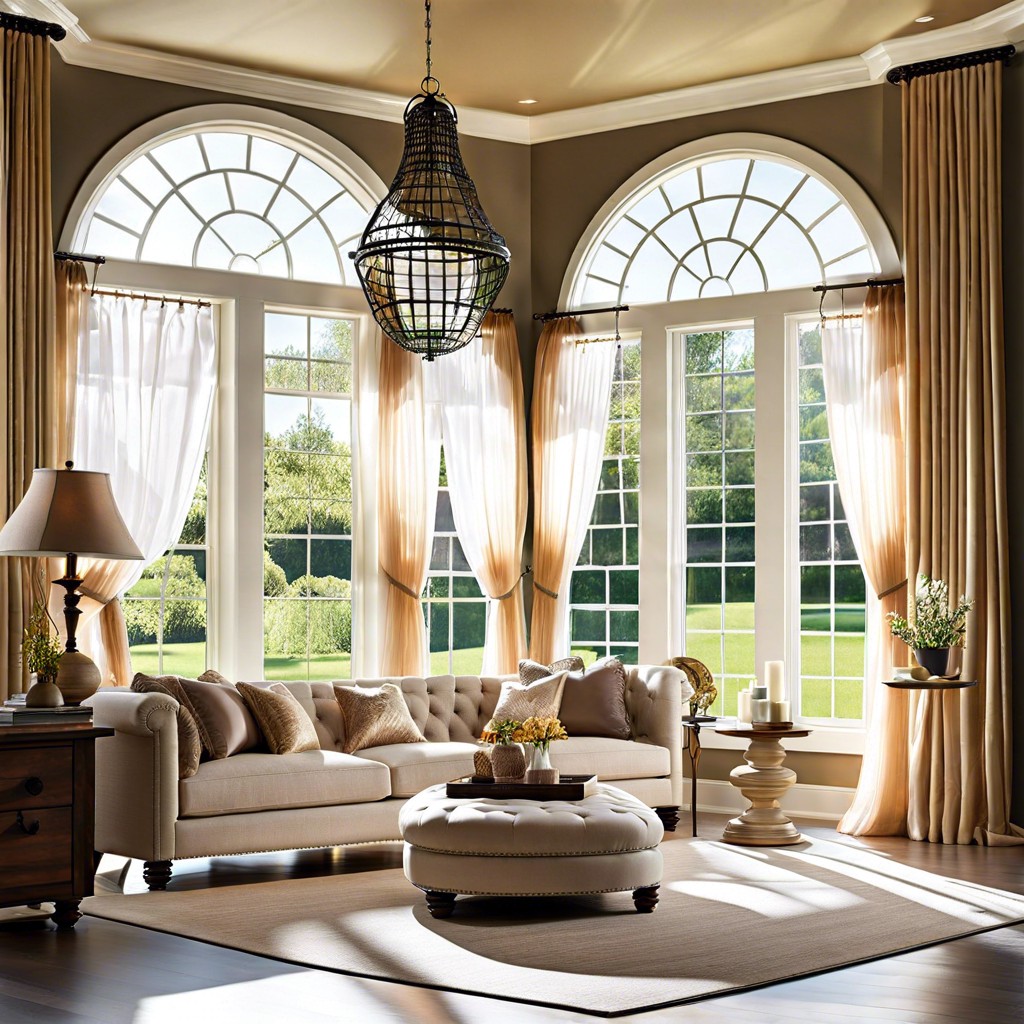 uncovered arched windows for a natural light filled room