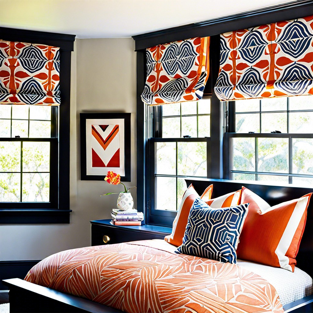 use a bold graphic print on window shades to create a focal point