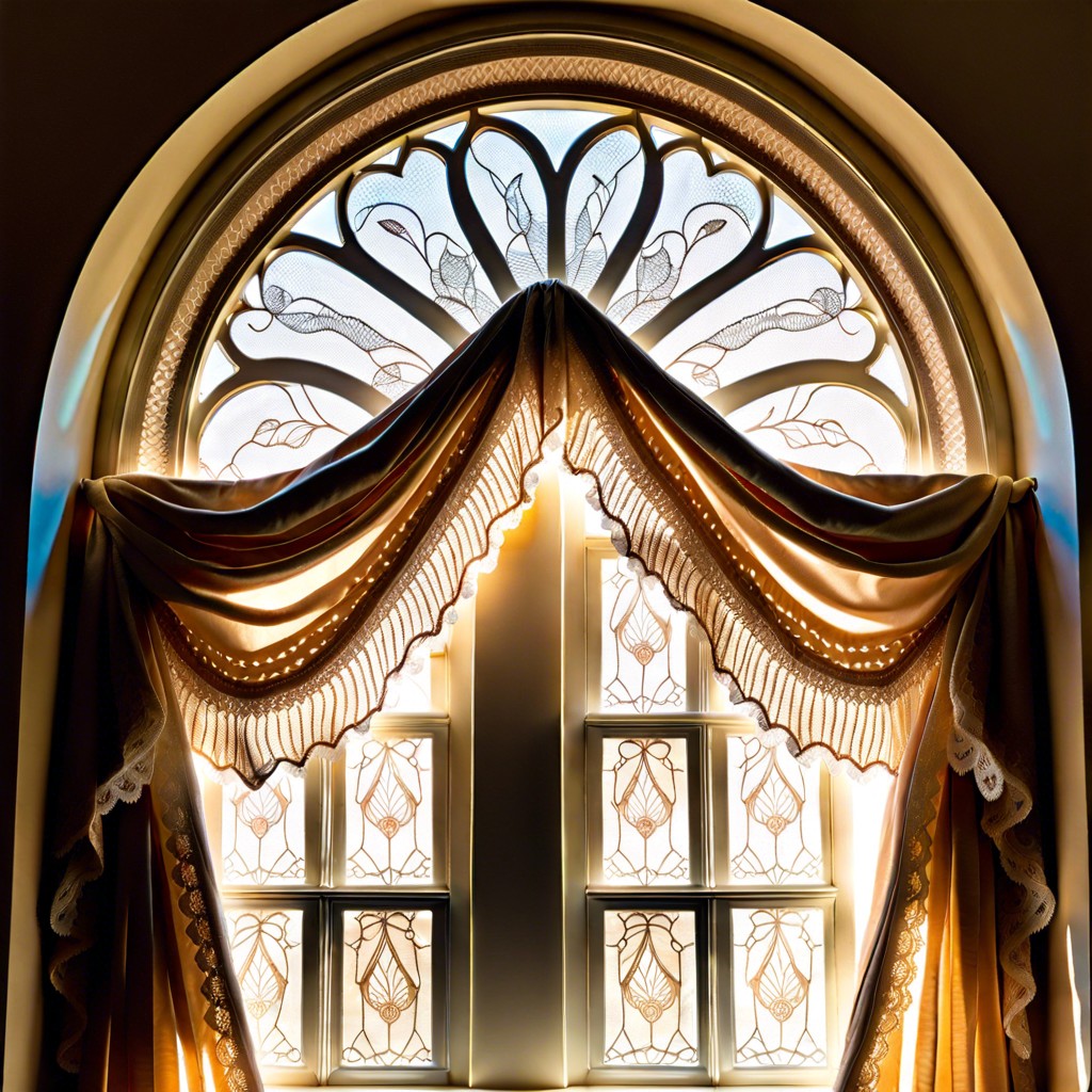 victorian era lace window treatment ideas for arched windows