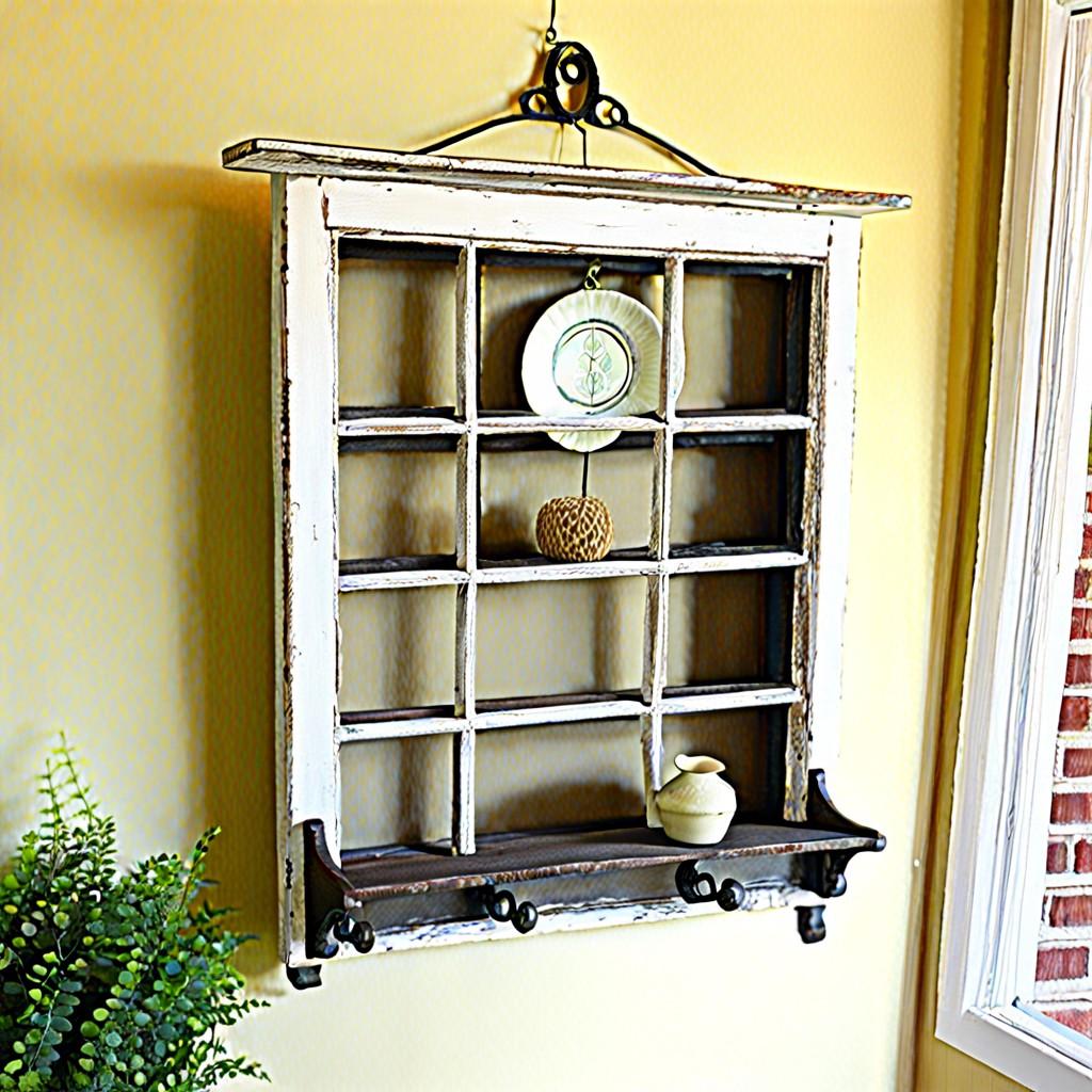 vintage window floating shelf