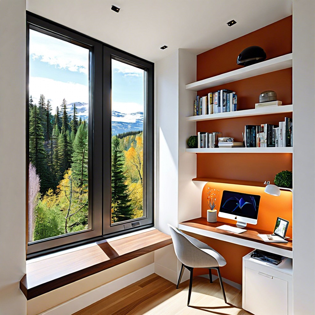 window alcove carved with integrated bench style desk