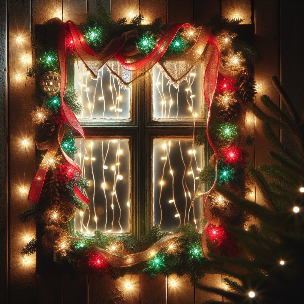 window frame wrapped in ribbon lights