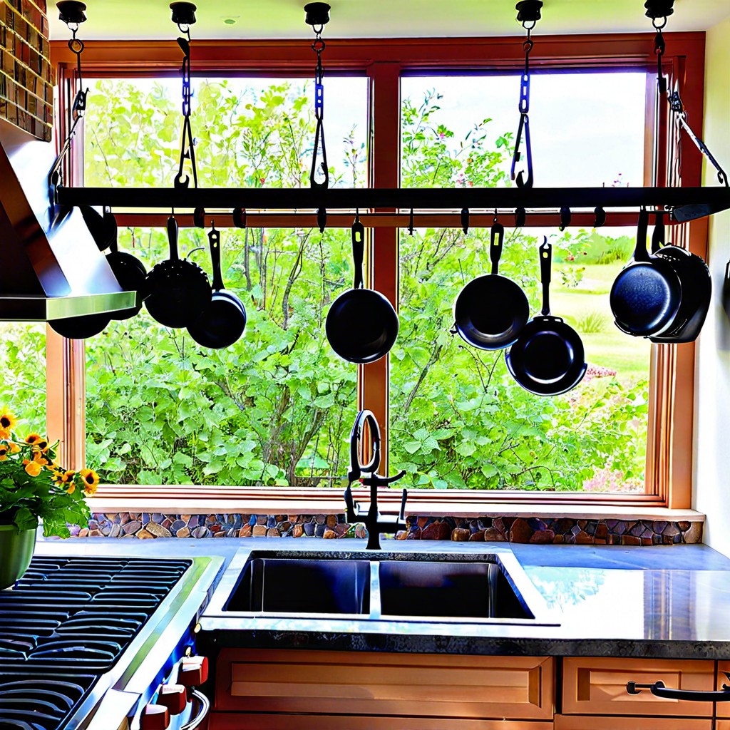 window pane pot rack for outdoor kitchen