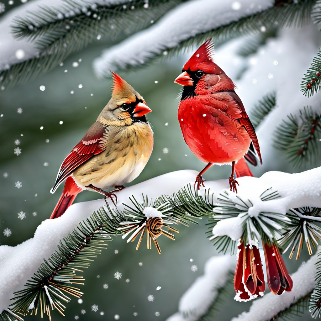 winter cardinals perched