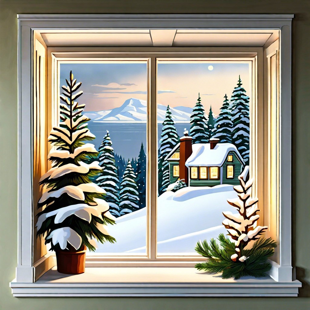 winter foliage window frames