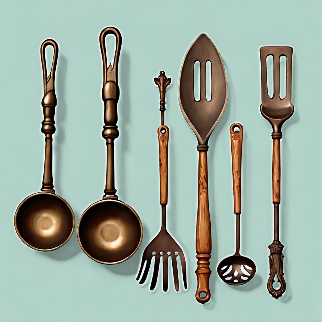 antique cooking utensils display