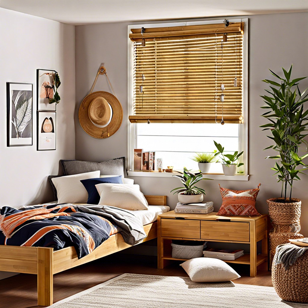 bamboo blinds with twinkling lights