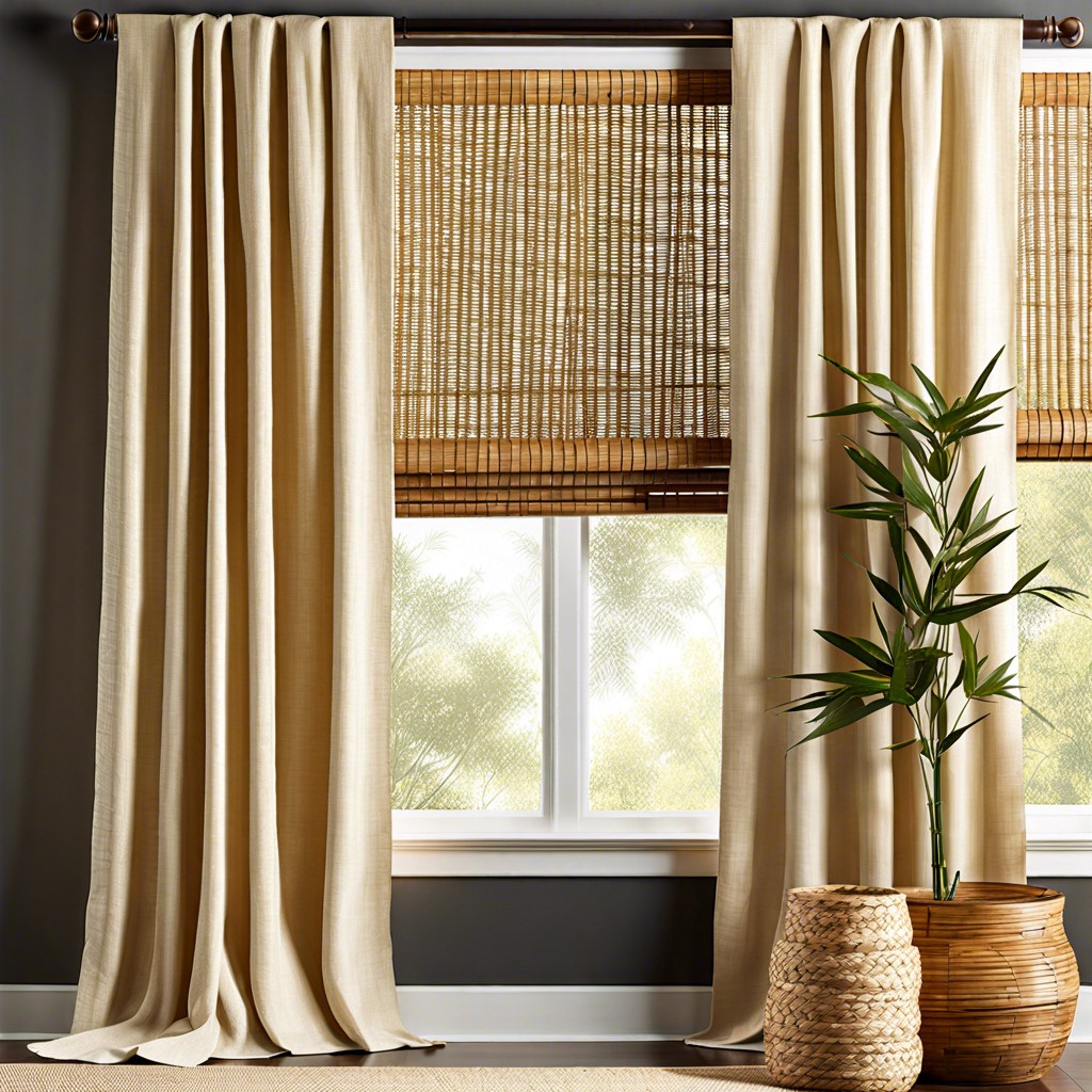 bamboo shades with light linen drapes