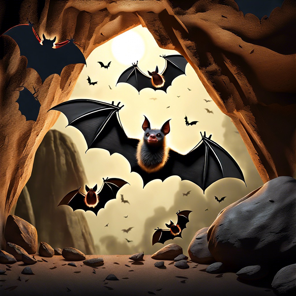 bats emerging from a dark cave