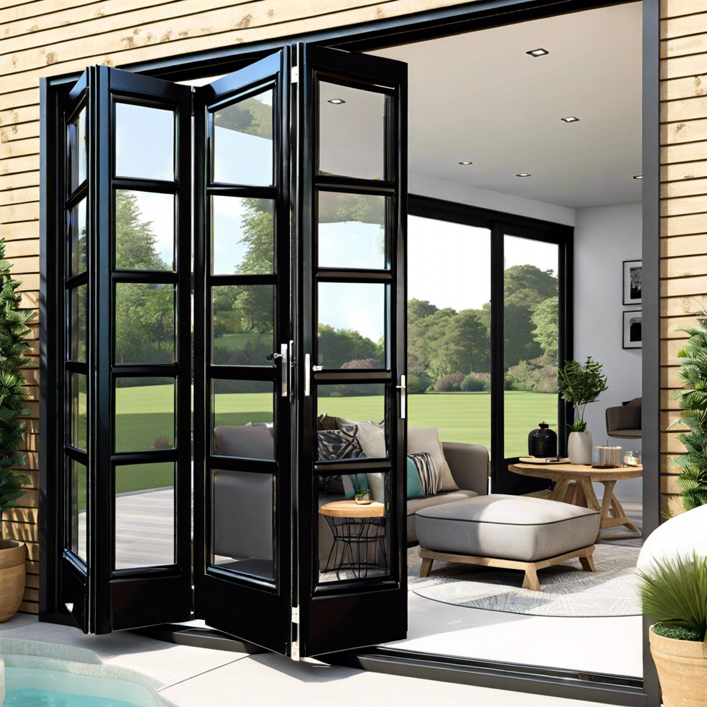 black bi fold doors with window panes for indooroutdoor spaces