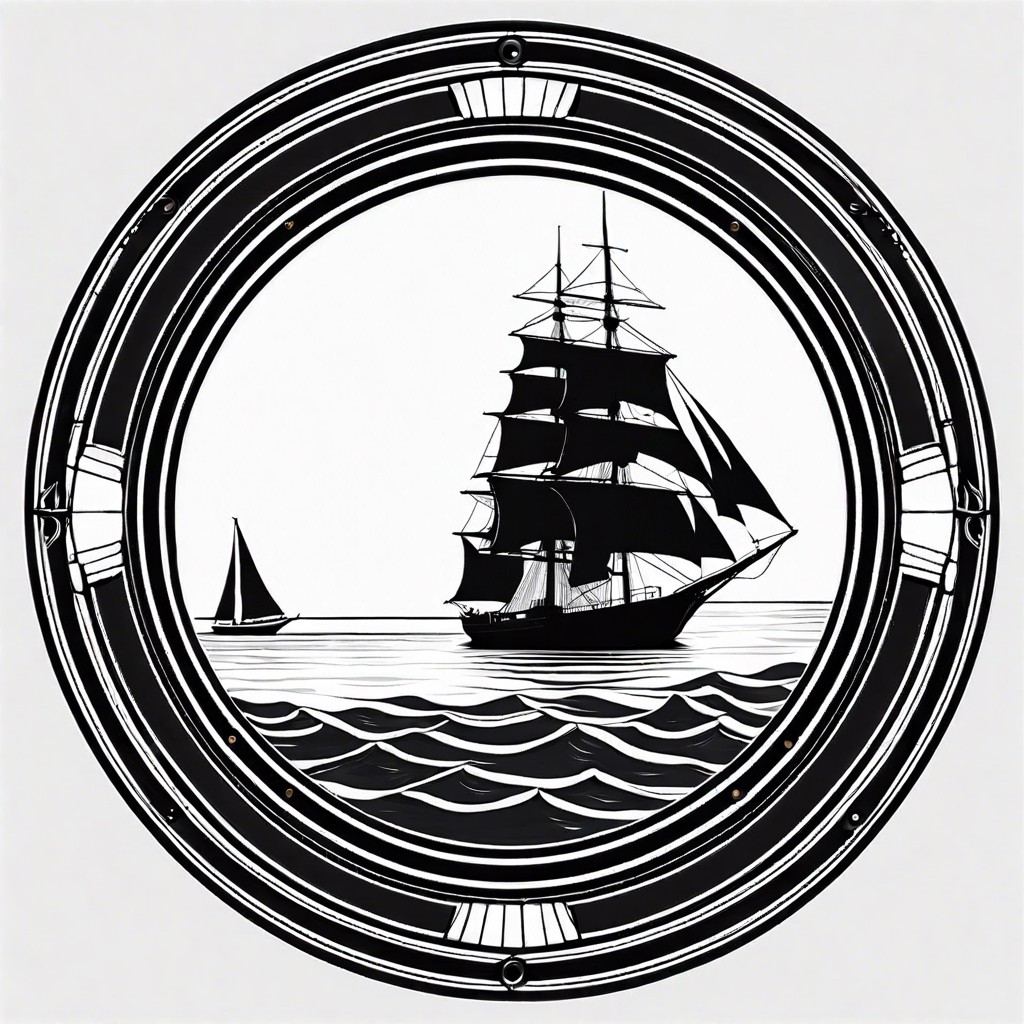 black circular window frames for a nautical theme