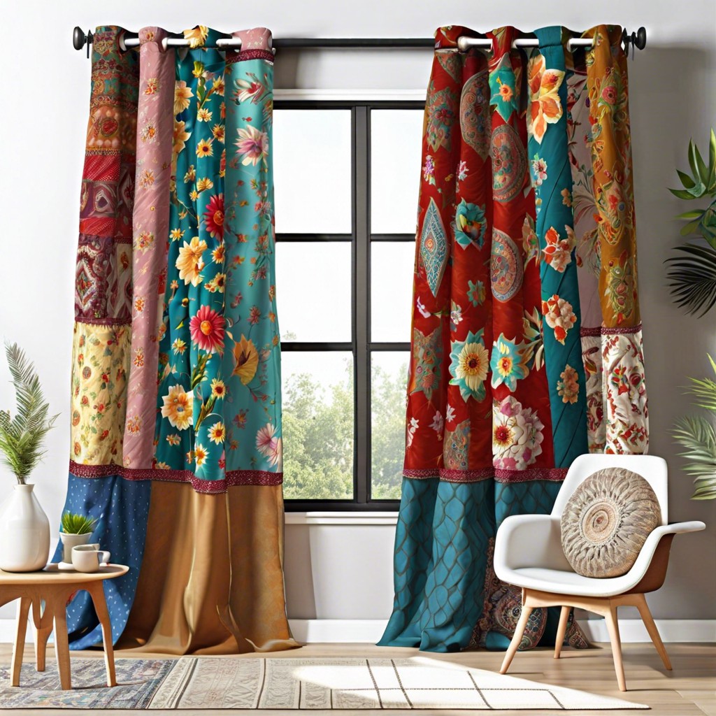 bohemian curtains with colorful patchwork