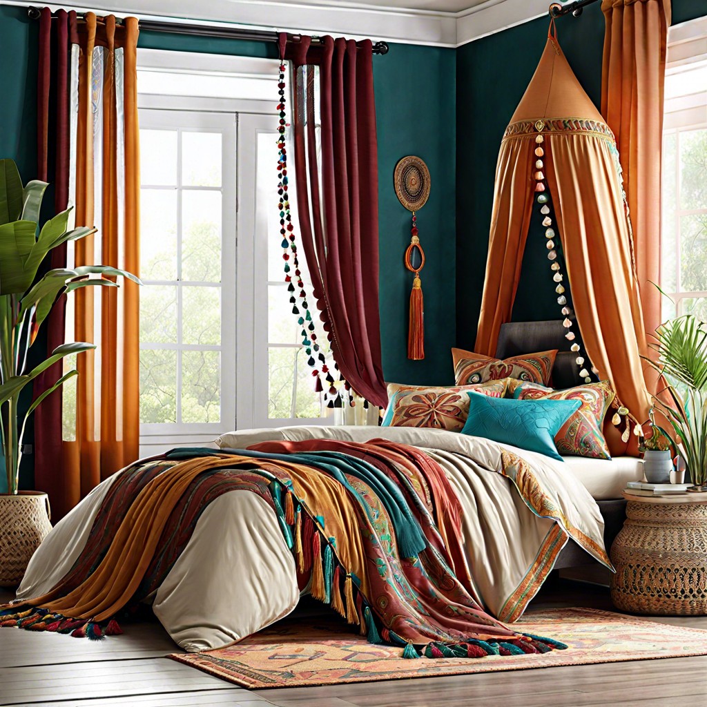bohemian style curtains with tassels or beading