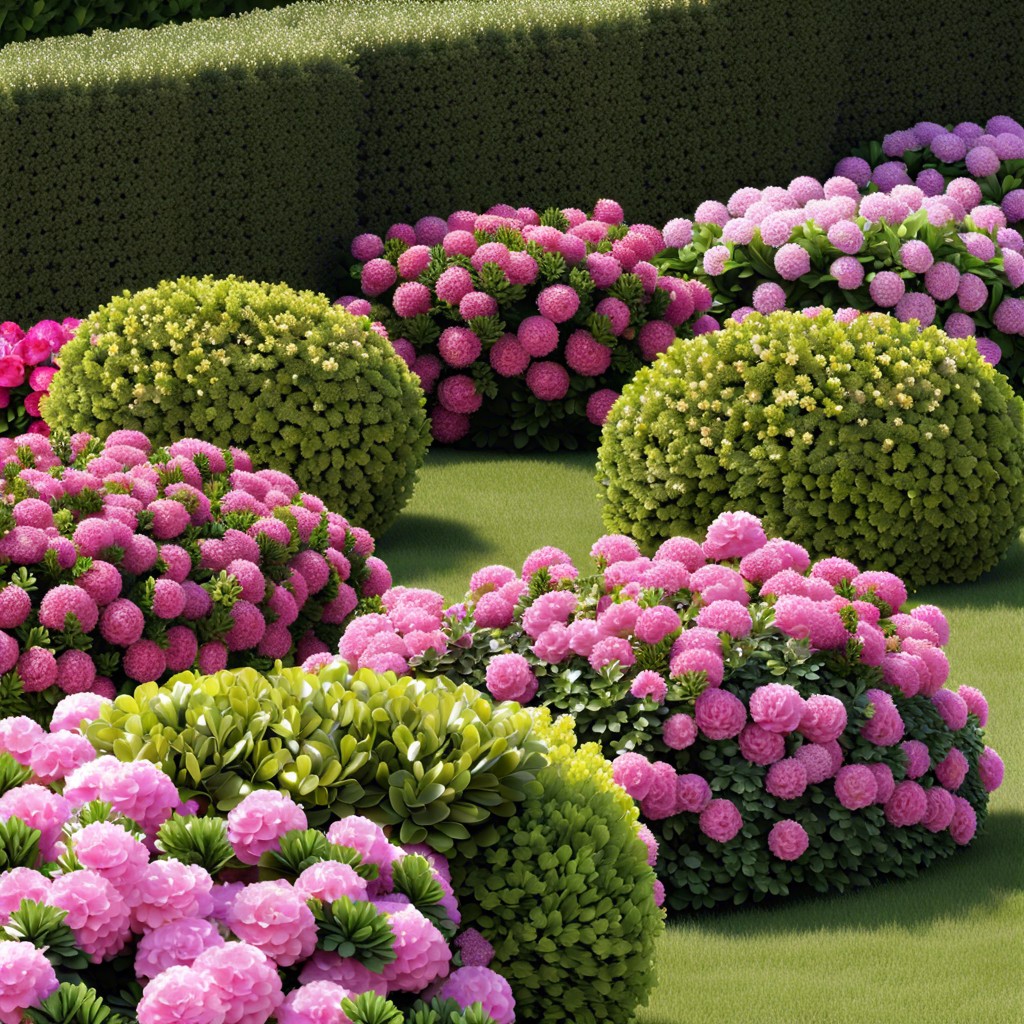 boxwood hedge with annual blooms