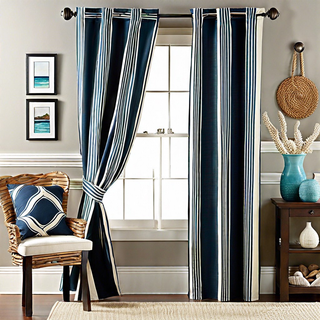 coastal inspired curtains with stripes or sea themed patterns