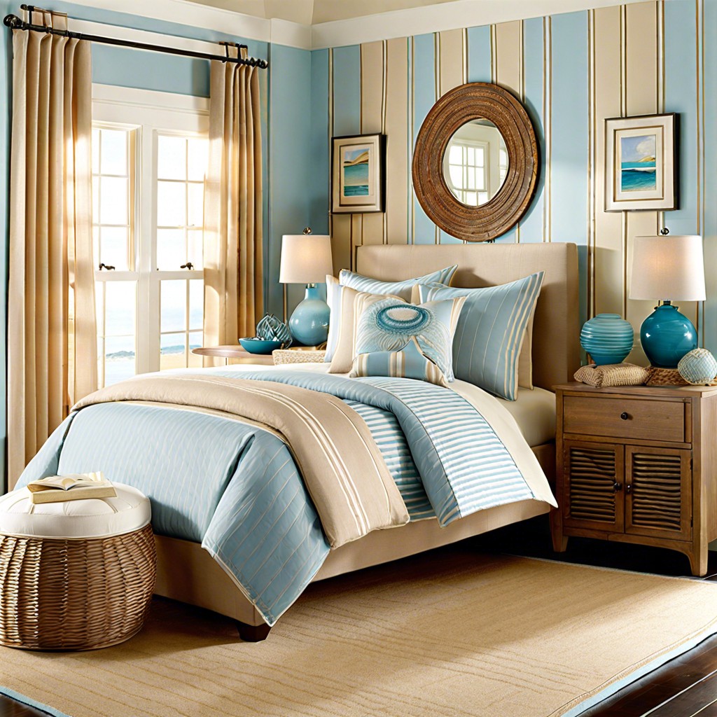 coastal style with light blue and sandy beige stripes