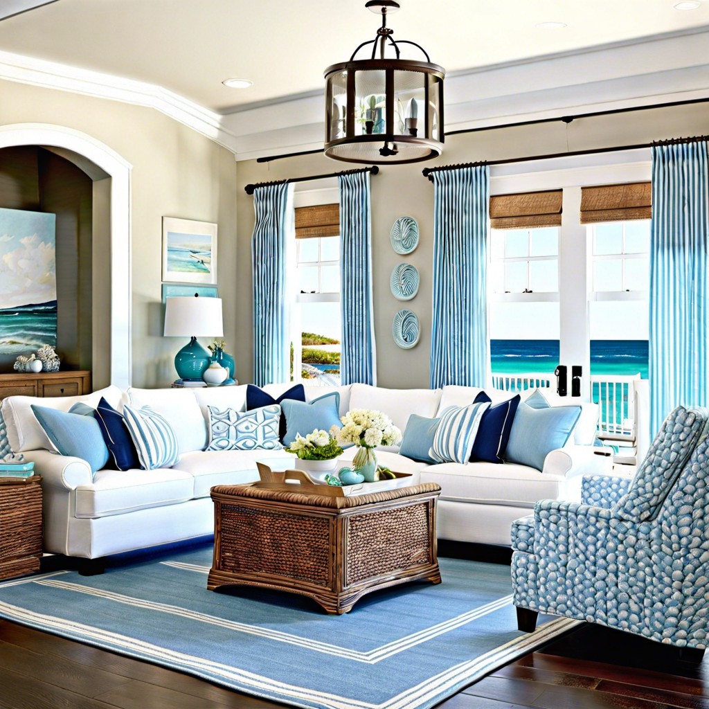 coastal style with light blue and white stripes