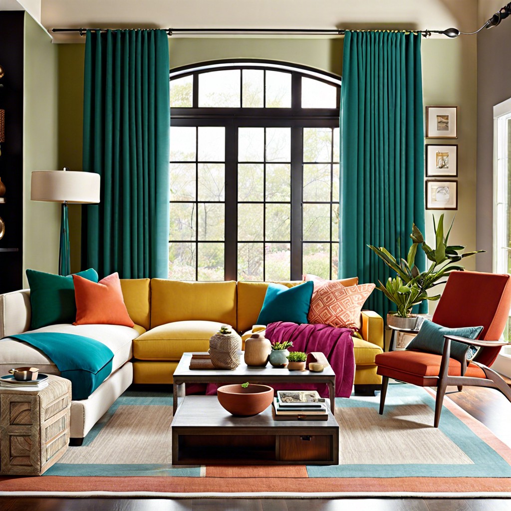 color blocked curtains in complementary colors