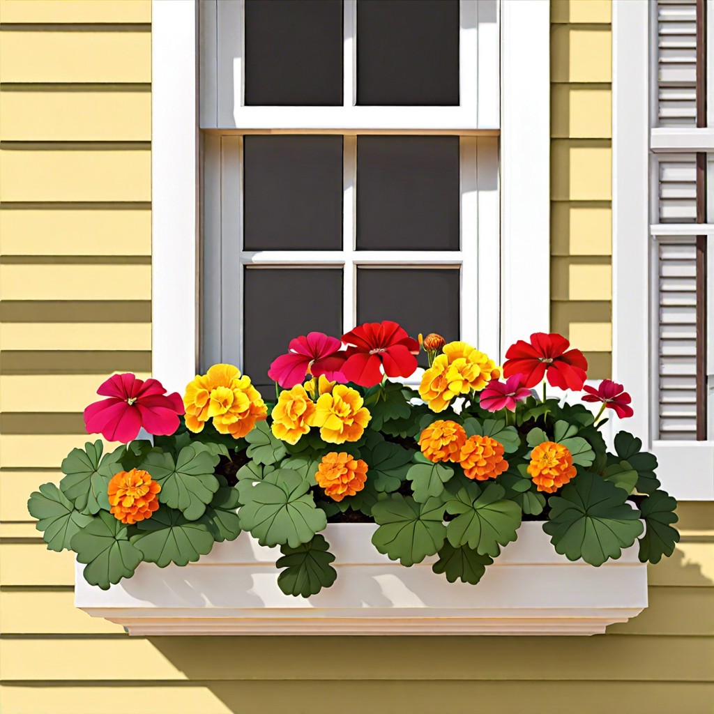 color themed geraniums and marigolds