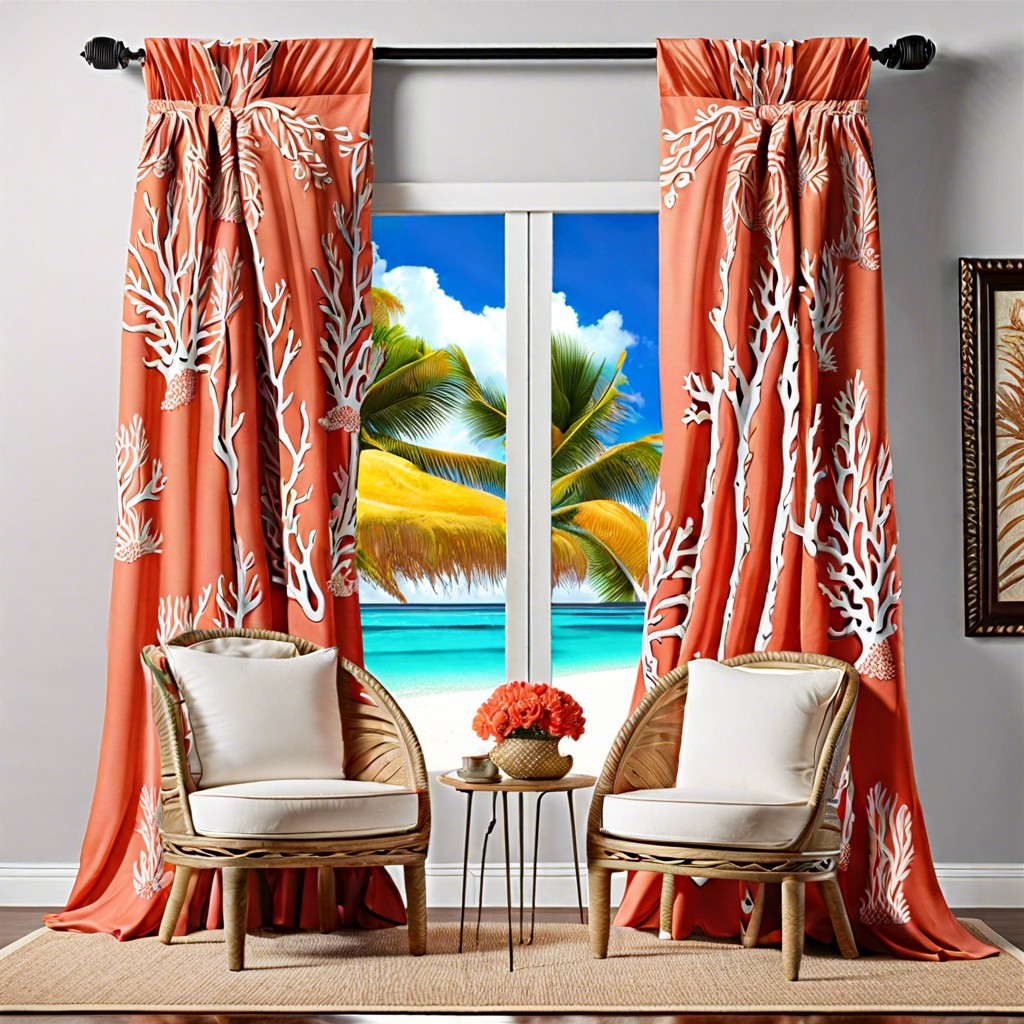 coral patterned drapes