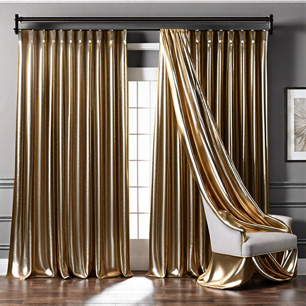 cotton drapes over metallic weave curtains
